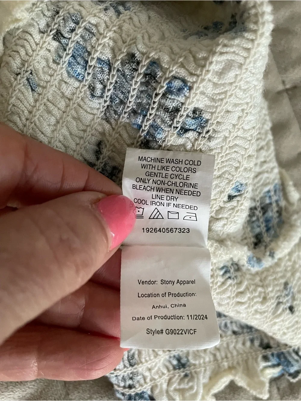 Kohl's Cream Two-Piece Set with Blue Floral Print